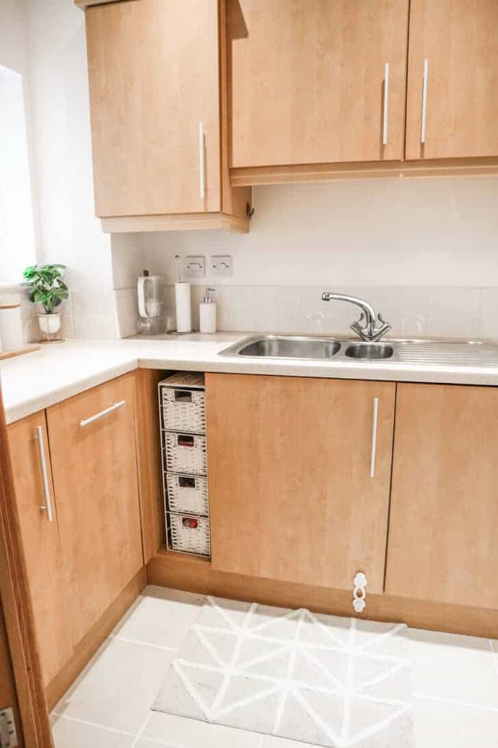 sink corner of kitchen with plant and minimal decor