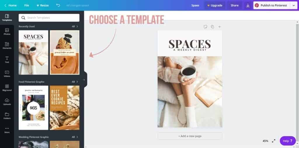 choose a template - how to create a pinterest pin