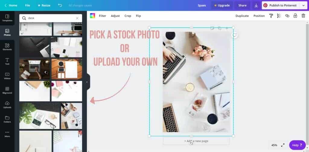 pick a stock photo - how to use canva for pinterest pins