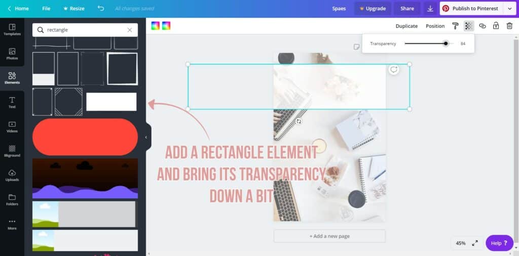 add a white rectangle element - how to promote your blog with pinterest