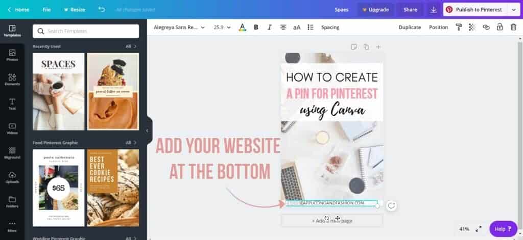 add your website url - how to use templates in canva