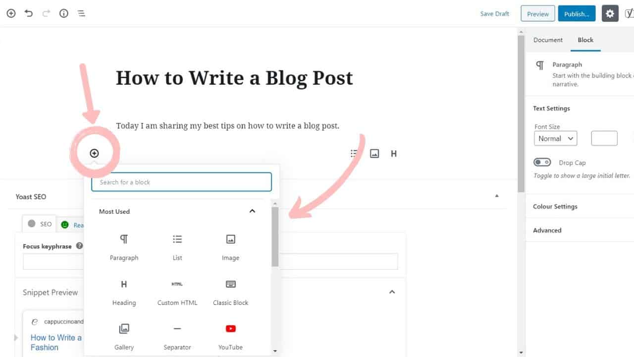how to write your first blog post in wordpress