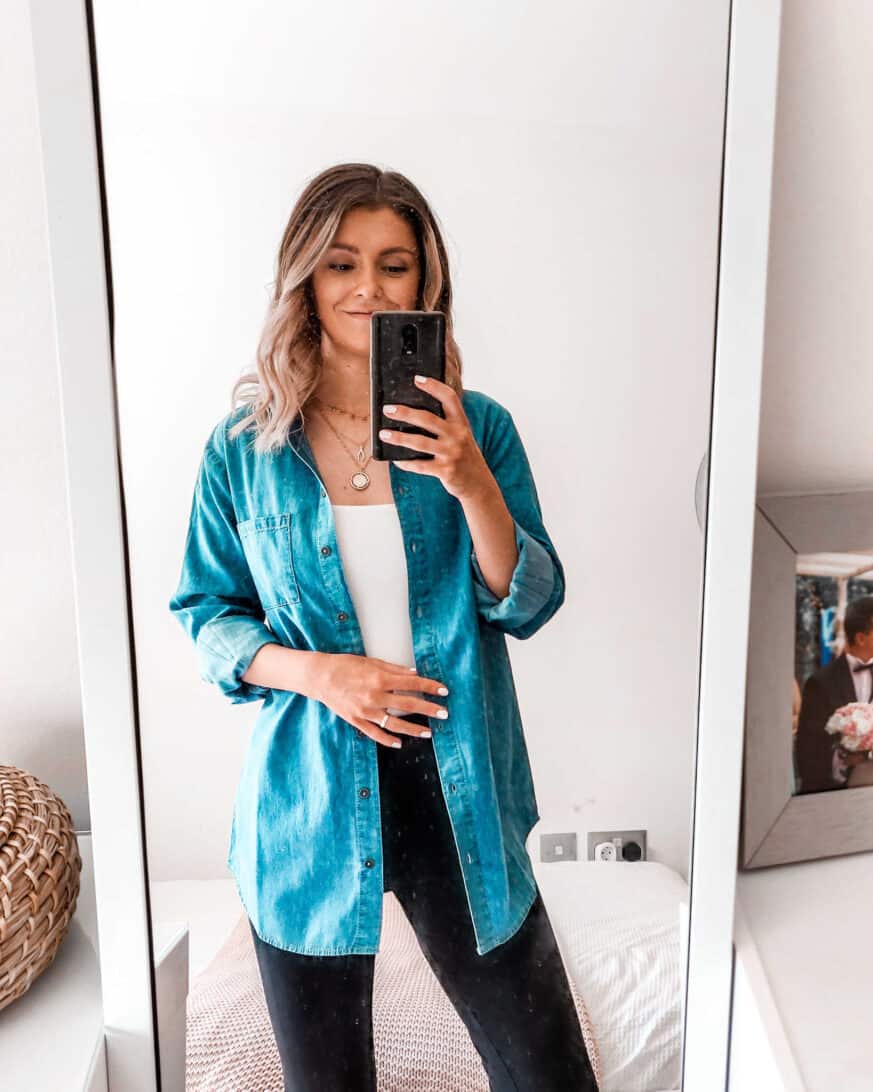 Chambray denim shirt casual basics Boohoo outfit