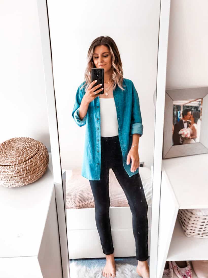 Chambray denim shirt casual basics Boohoo outfit