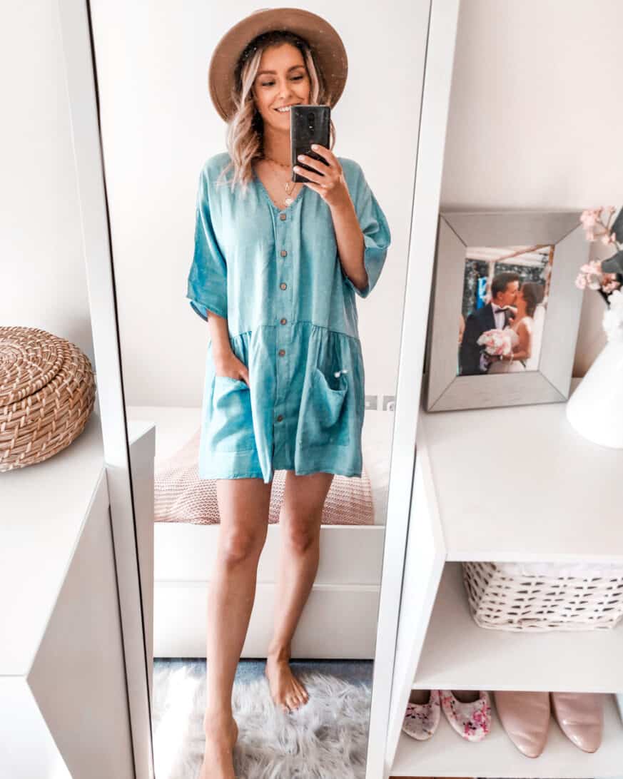 Chambray denim smock dress Boohoo outfit