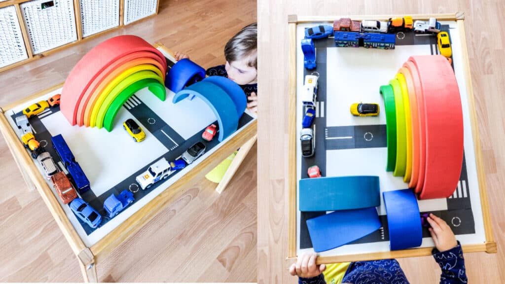car road tape and rainbow toddler play