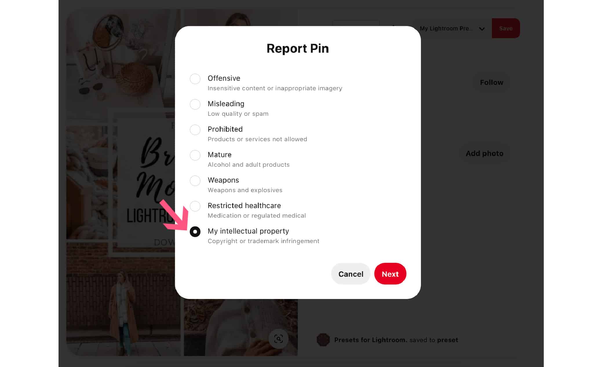 How to claim copyright infringement on Pinterest
