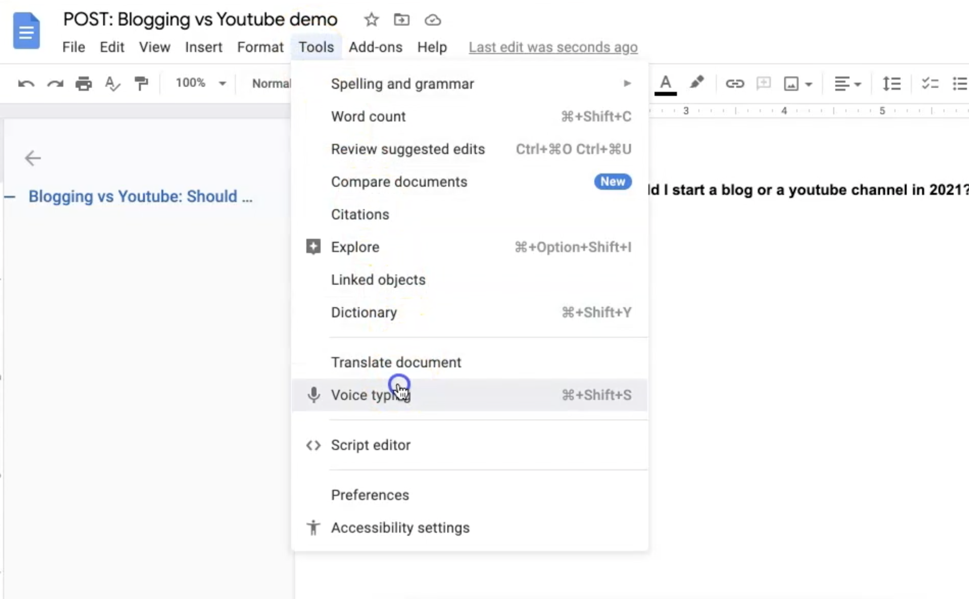How to use speech to text in Google docs