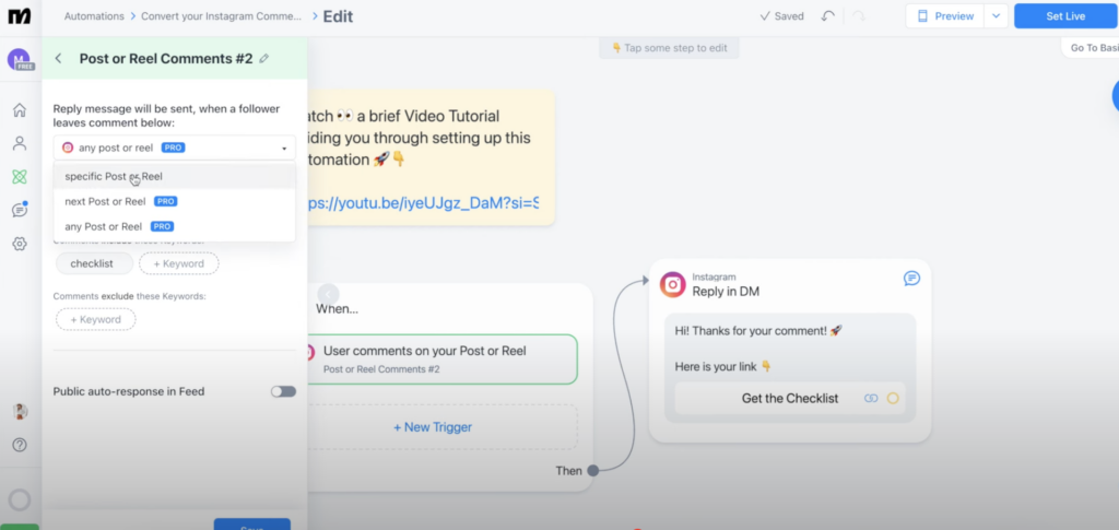 How to Send Auto DM to comments on Instagram Manychat Tutorial