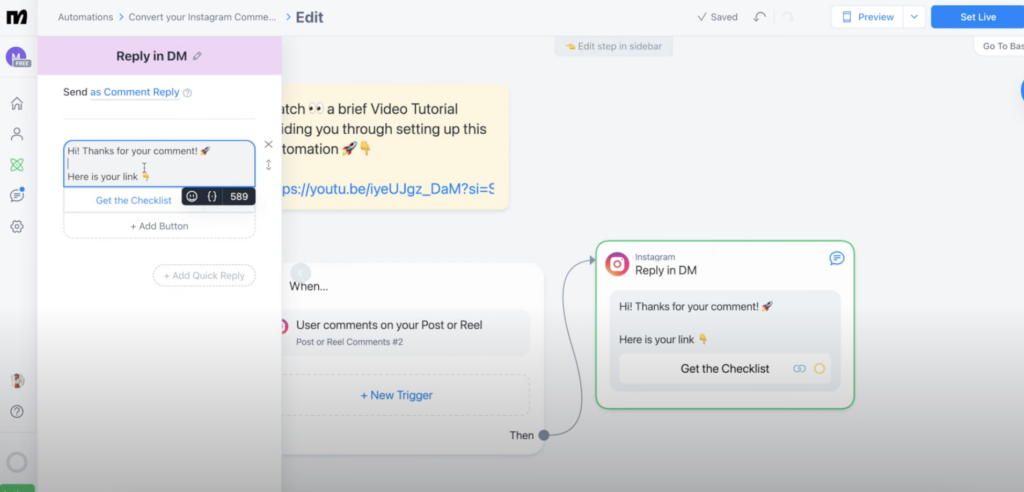 How to Send Auto DM to comments on Instagram Manychat Tutorial